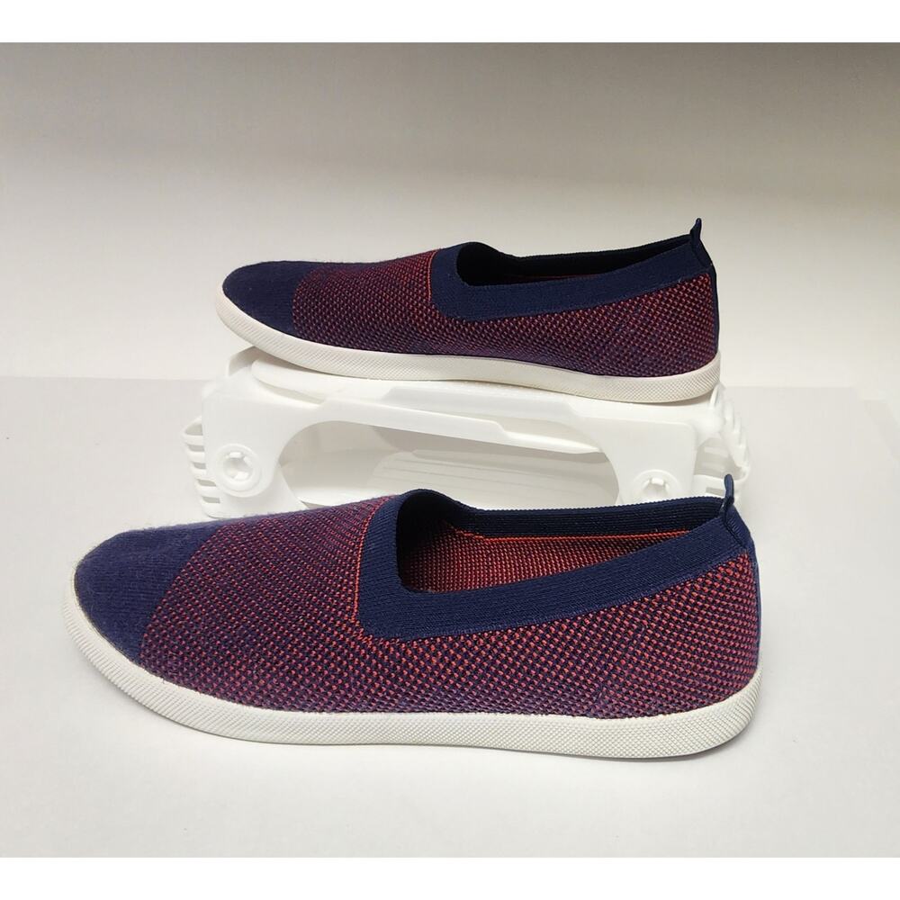 Nautica Womens Navy Blue Red Nautical Knit Slip On Sailing Boat Shoes Size US 8